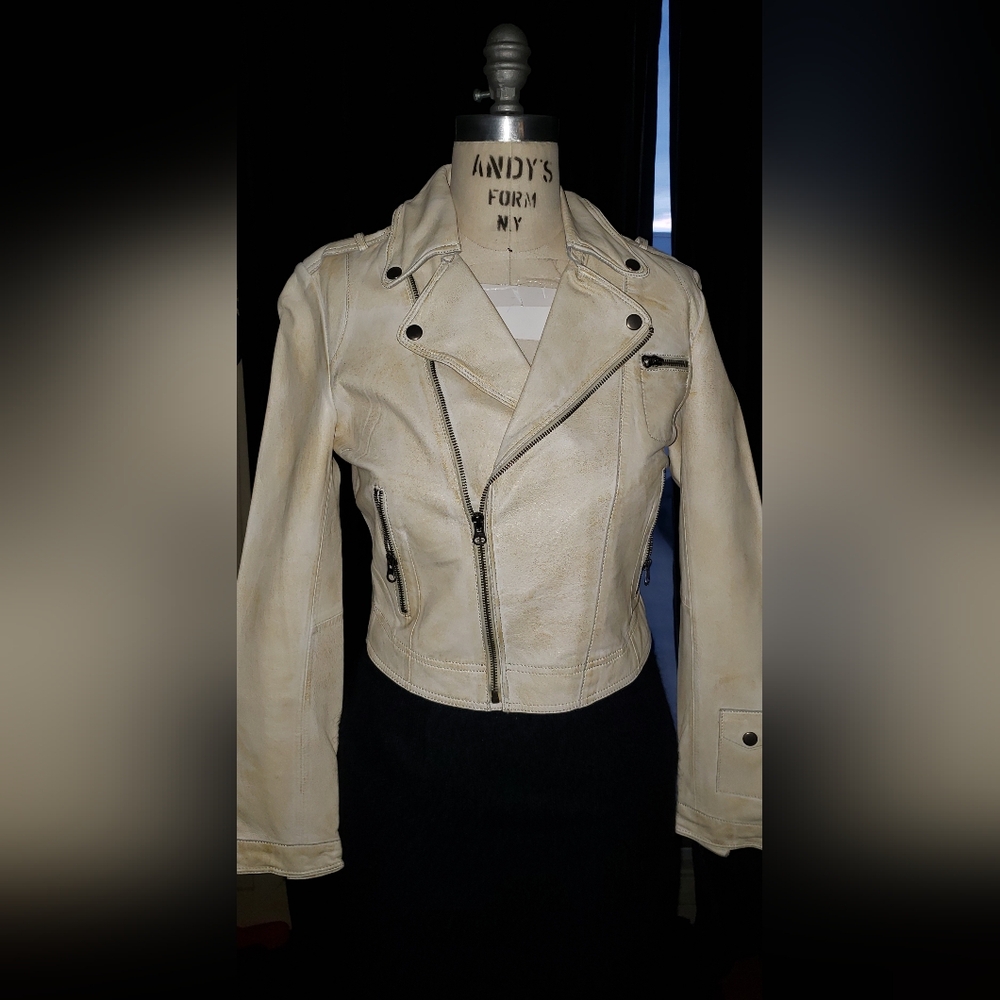 Women's Cream Leather Jacket